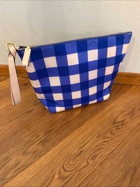 Diane Von Furstenberg Blue and White Gingham Wristlet, bag